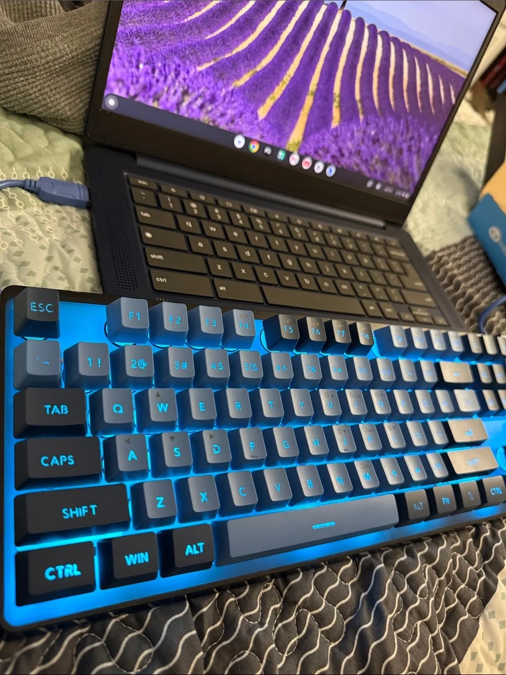 Lenovo White and Blue Wired Keyboard and Mouse Combo (Boxed)